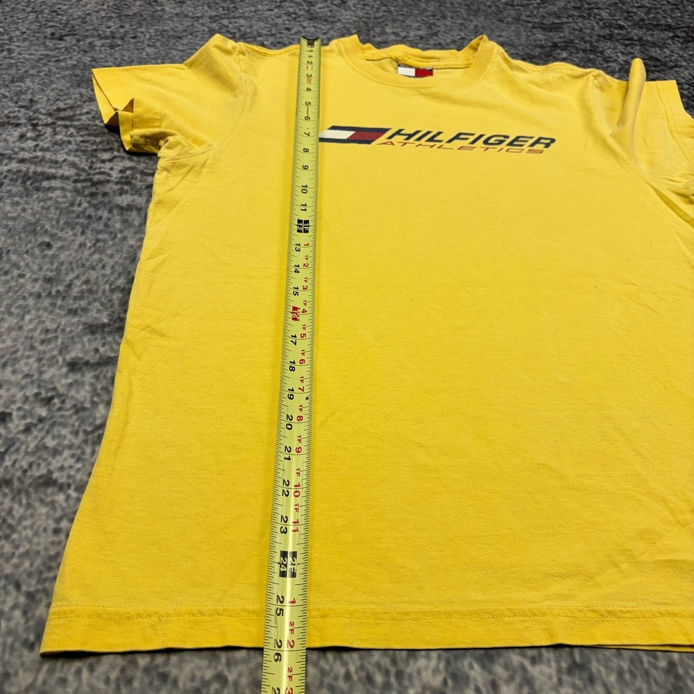 Vintage 90s Tommy Hilfiger Athletics T Shirt Mens Medium Yellow Logo Graphic - Picture 9 of 10